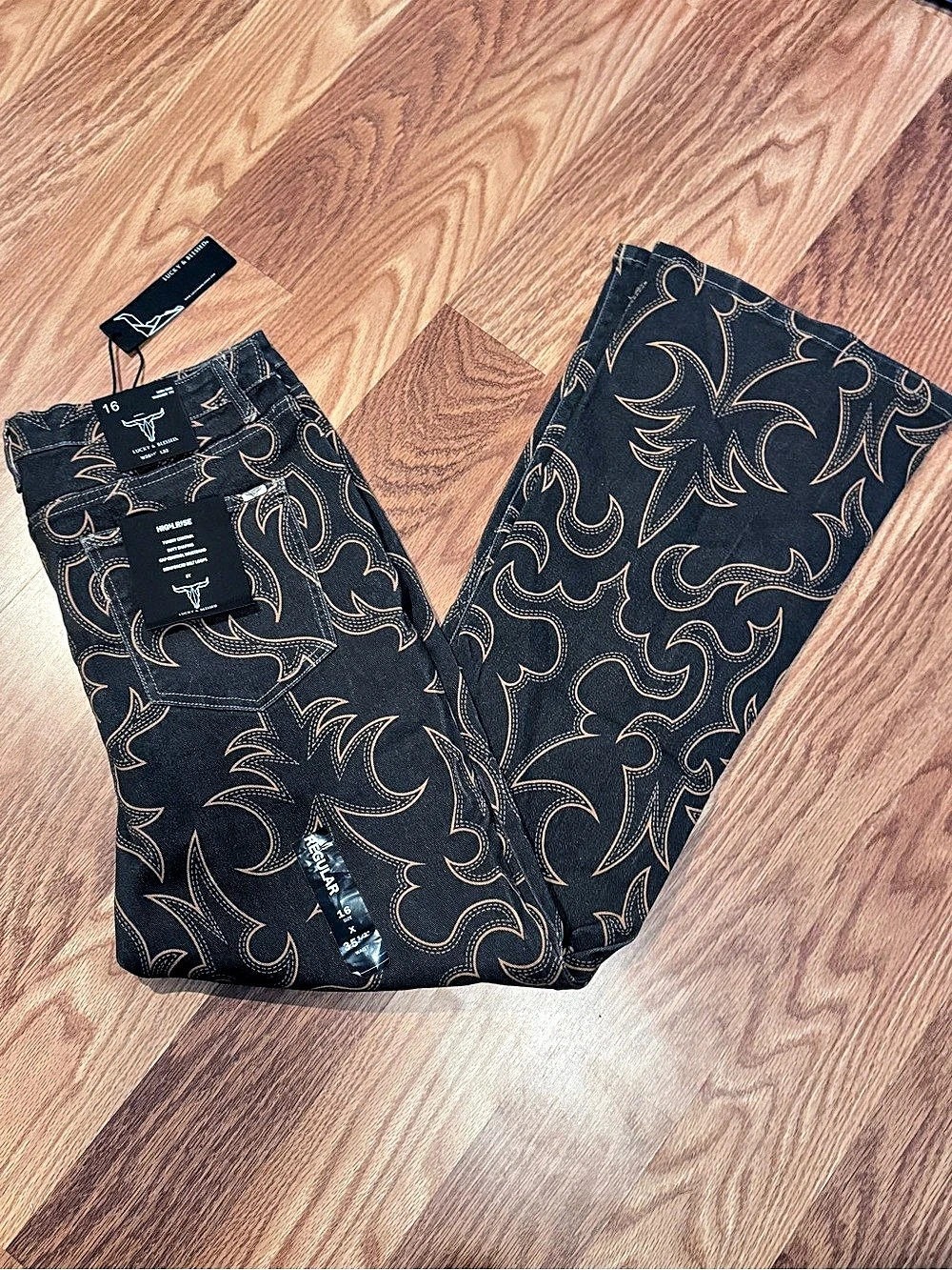 Lucky & Blessed High Rise Trouser Fit Western Wide Leg Jeans Waist 16 NWT